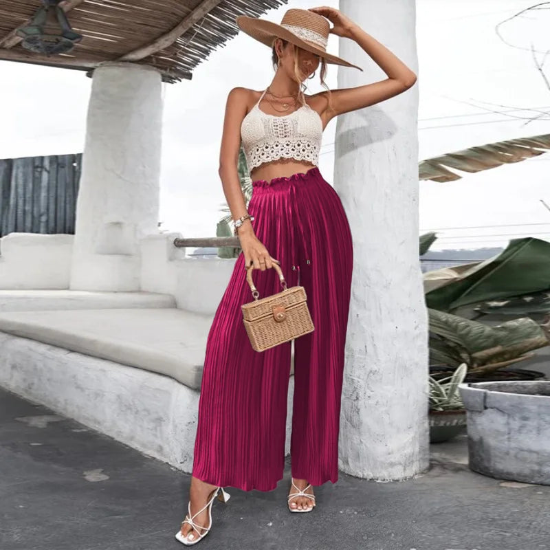 Draped Pleated Wide Leg Pants