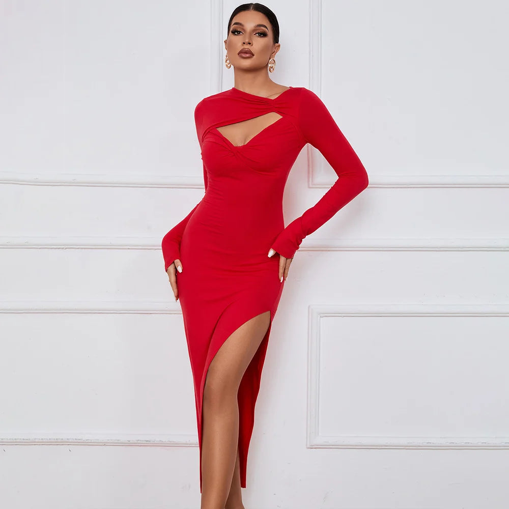 Sexy Slit Long Sleeve Dress