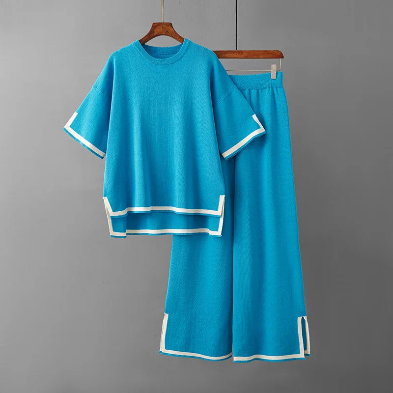 Two Piece Suit With Solid Color Wide Leg Pants