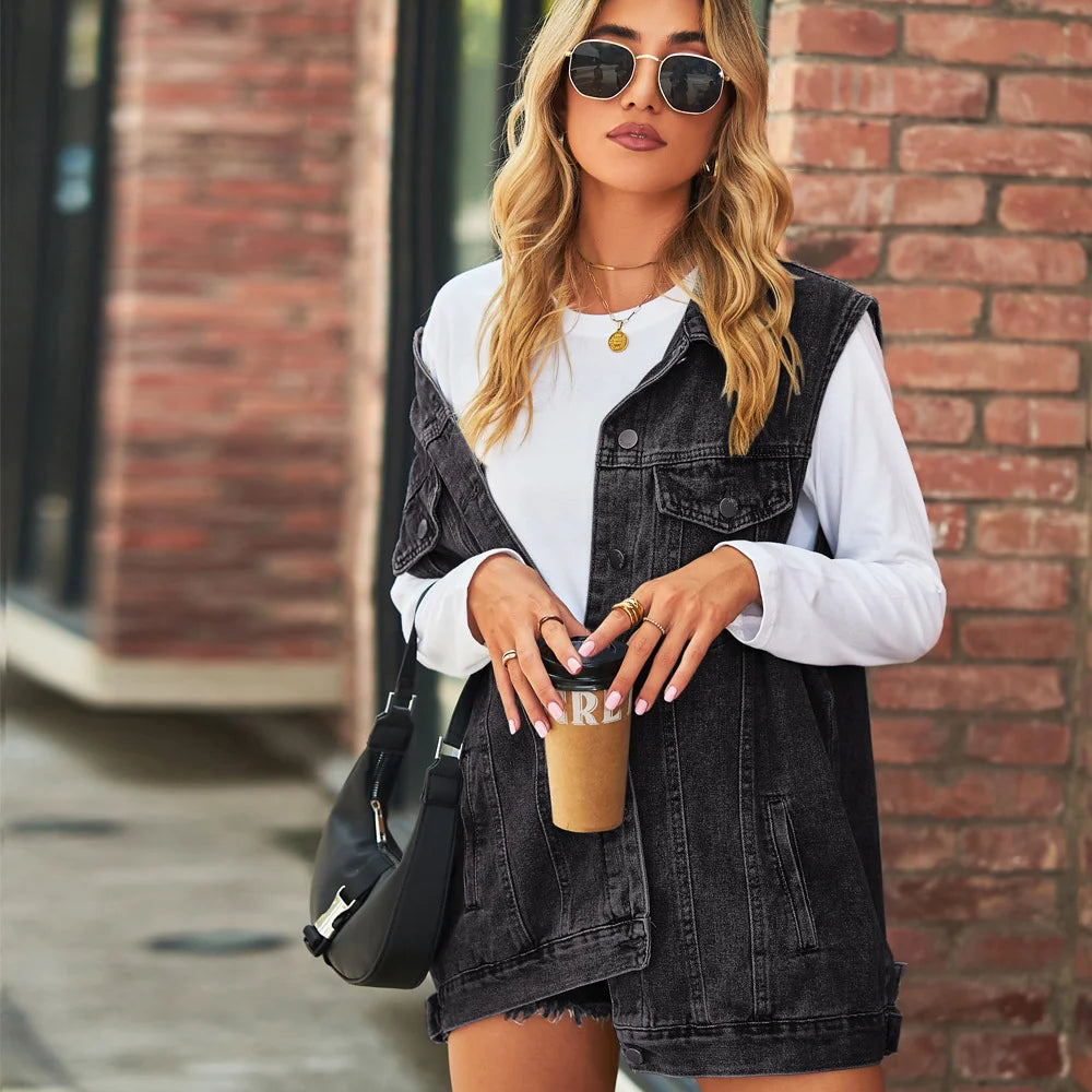Denim Vest Jacket Loose Casual Women