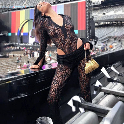 Long Sleeve Bodysuit And Transparent Pants Set