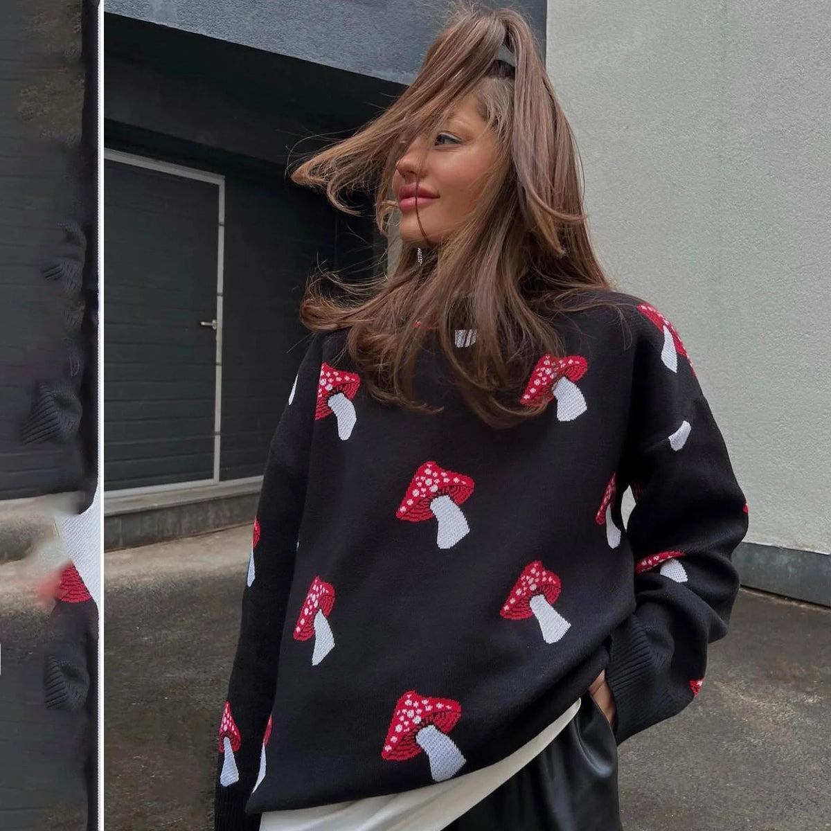 Oversized Loose Sweater With Mushroom