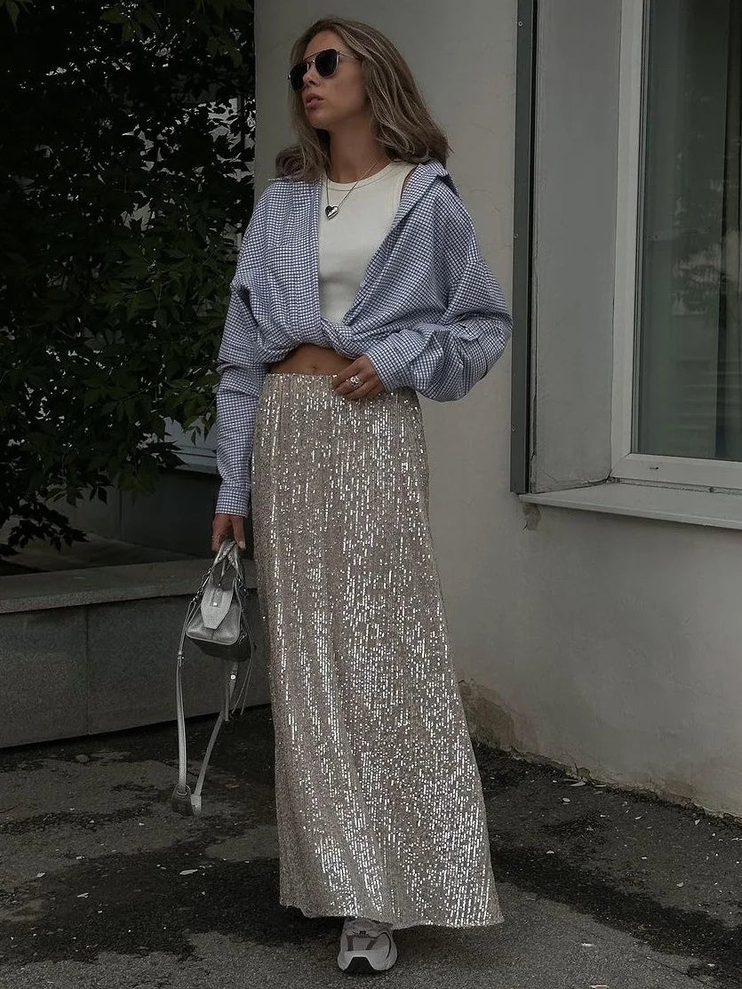 Ladies’ Street Trend Long Sexy Sequined Skirt