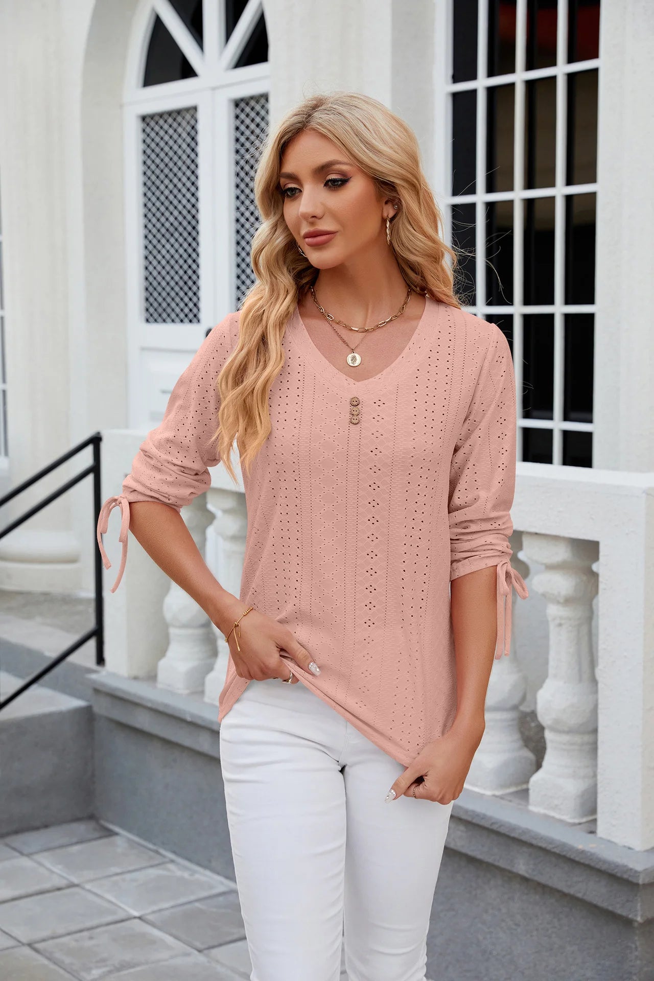 Loose Long Sleeve V Neck Blouse