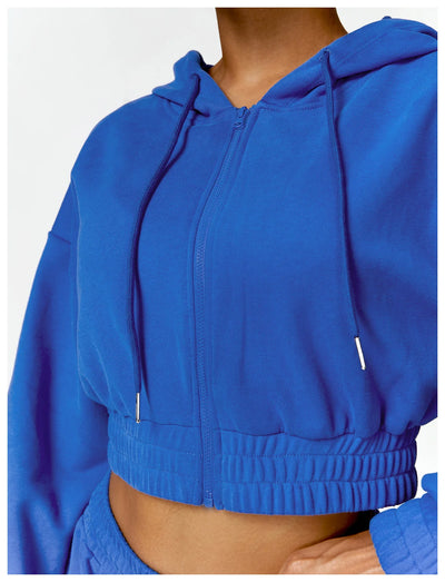 Casual Loose Long Sleeve Zipper Hooded Sweatshirt