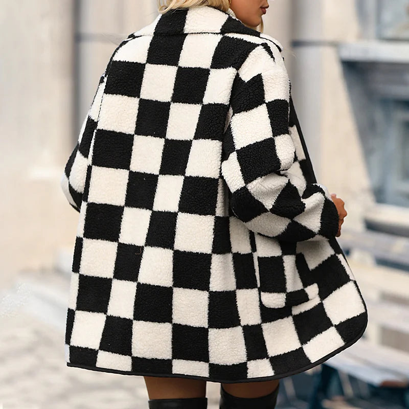 Warm Checkerboard Lamb Wool Jacket