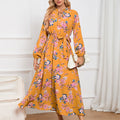 Sleeve Stand Collar Lace Floral Dress