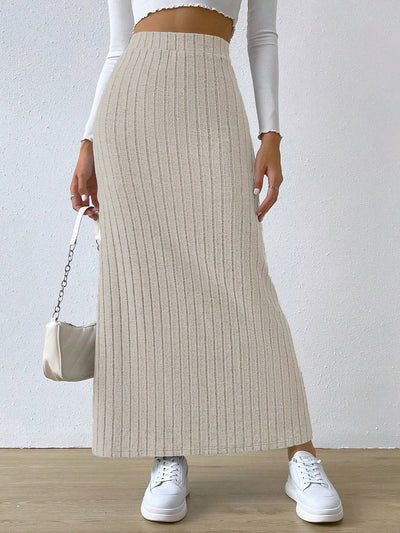 High Waisted Side Slit Slim Knit Skirt Women’s
