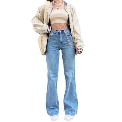 Middle Waist Blue Jeans Temperament Commuter Micro-Pull Pants Dark Female