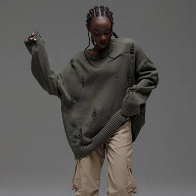 Ripped Round Neck Sweater