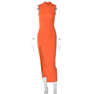 New Stylish Round Neck Sleeveless Slim Slit Midi skirt