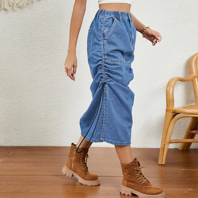 Denim Elastic Long Skirt