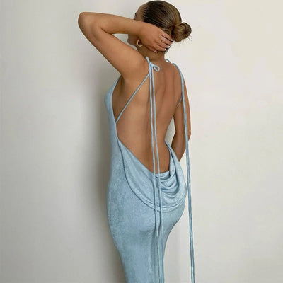 Elegant Off Shoulder Straps Tight Long Skirt