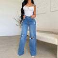 Ladies Jeans Long High Waist Holes