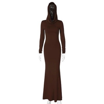 Solid Color Slim Hooded Long Sleeved Dress