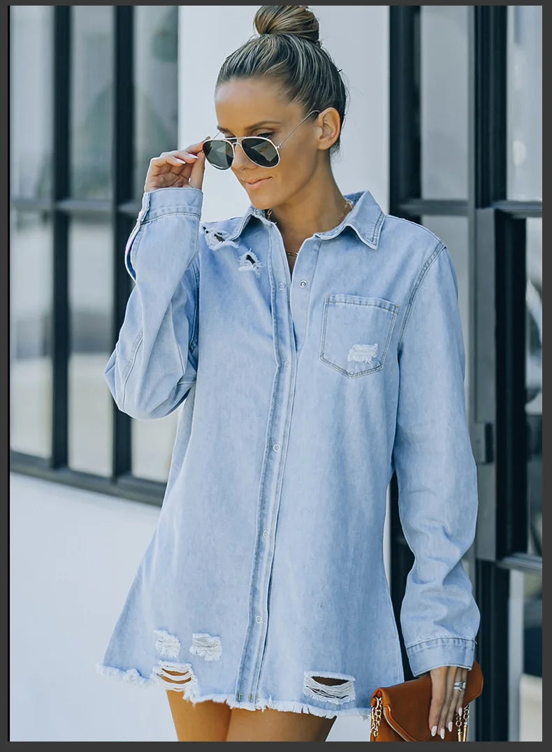 Long Sleeve Jacket With Distressed Long Sleeve Solid Color