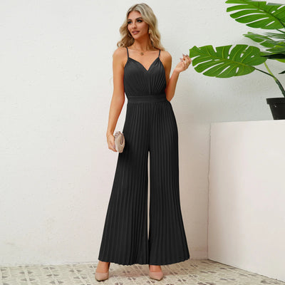 V Neck Sling Pleated One Piece Pants