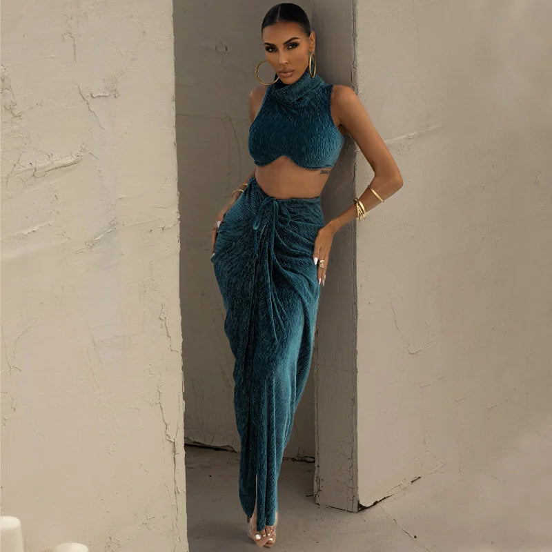 Set With Sleeveless Top And Long Skirt With Leg Opening