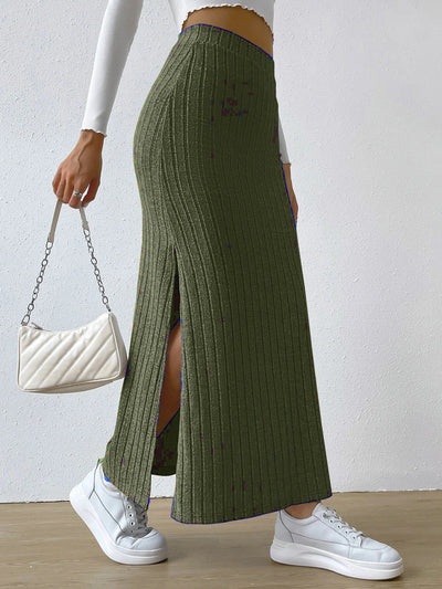 High Waisted Side Slit Slim Knit Skirt Women’s