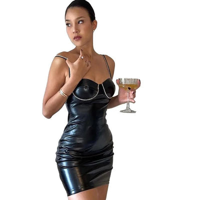 European and American Winter Black Sexy Temperament Commuting Slim Fitting Dress