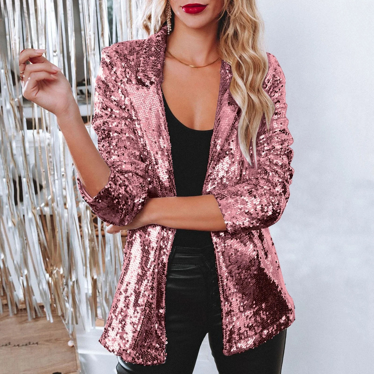 Long Sleeve Lapel Sequin Jacket