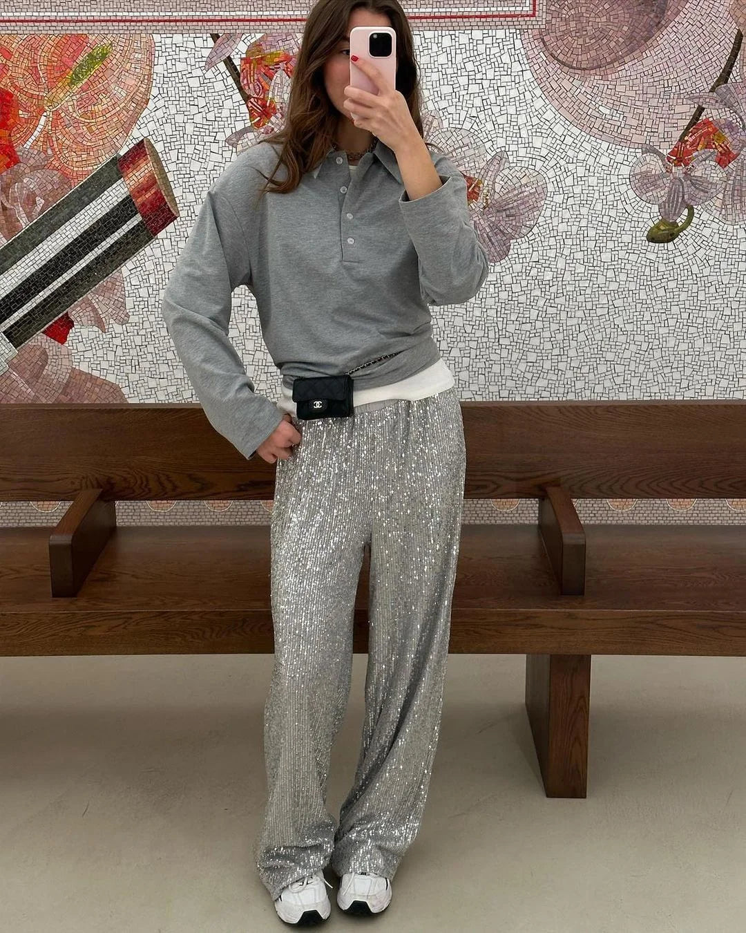 Sequined Straight Tube Pants