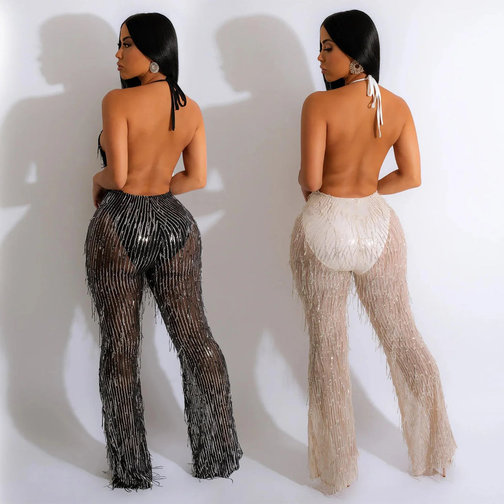 Transparent Mesh Sleeveless Long Pants Jumpsuit
