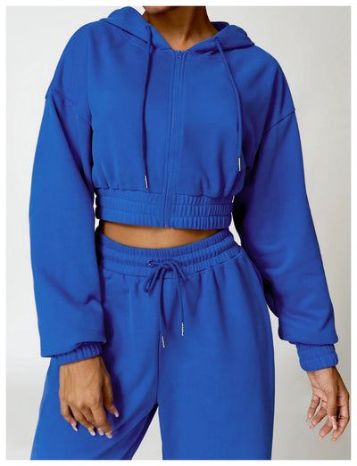 Casual Loose Long Sleeve Zipper Hooded Sweatshirt
