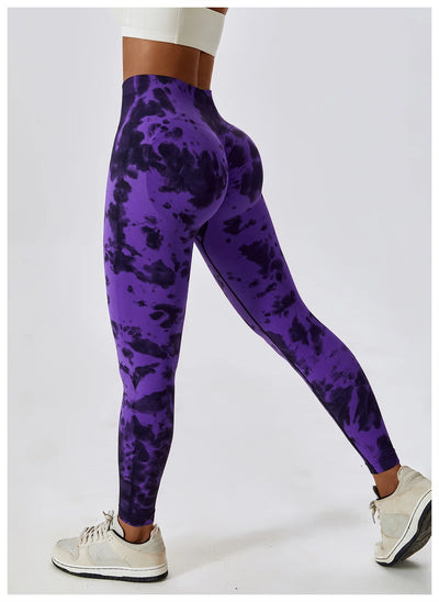 Seamless High Waist Sports Pants with Tie-Dye Effect