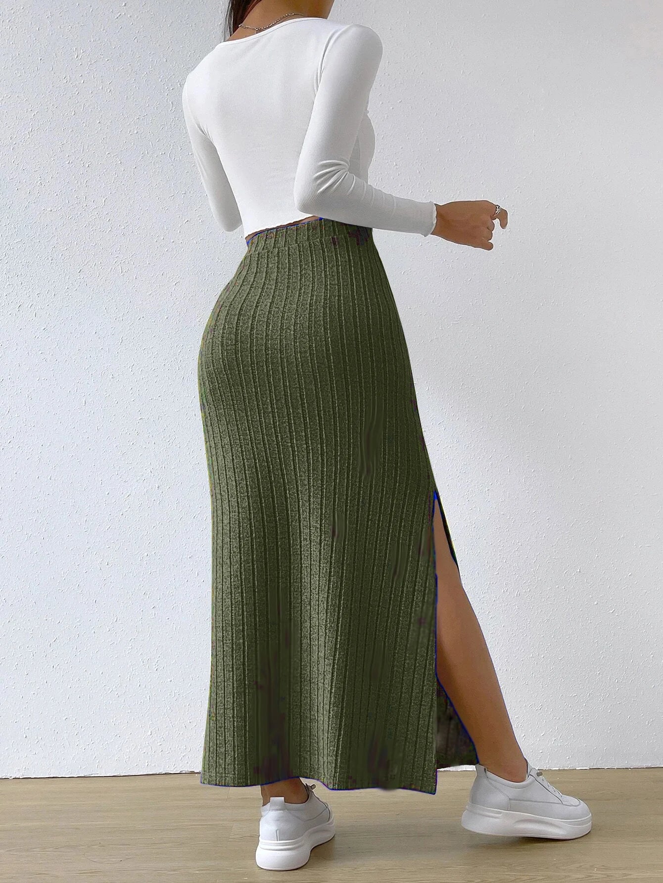 High Waisted Side Slit Slim Knit Skirt Women’s