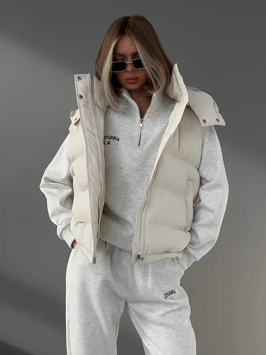 Sleeveless Hooded Down Cotton Jacket