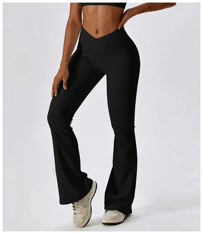 High Waist Cross Wide Leg Sports Flare Pants