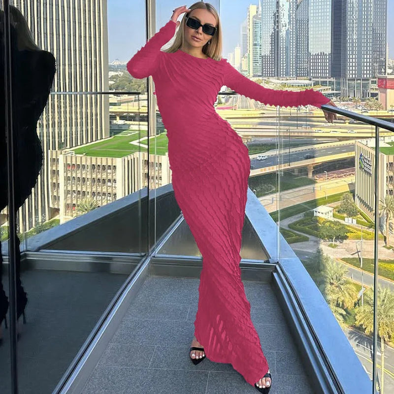 Fashion Temperament Slim Round Neck Long Sleeve Dress