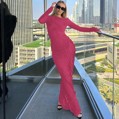 Fashion Temperament Slim Round Neck Long Sleeve Dress