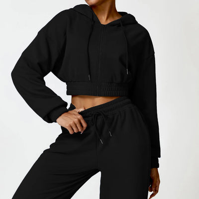 Casual Loose Long Sleeve Zipper Hooded Sweatshirt