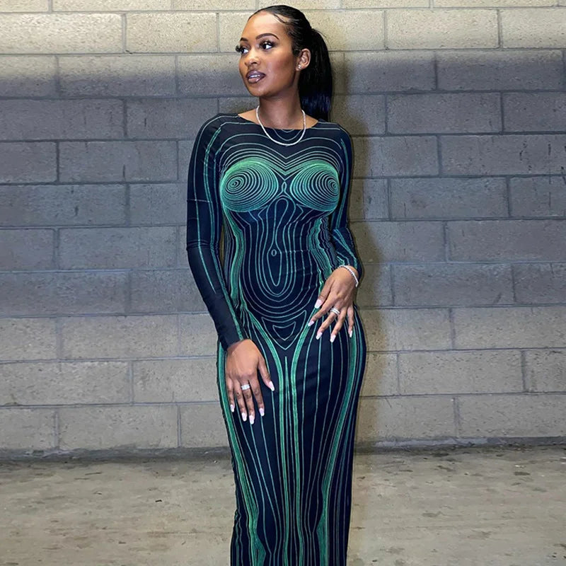 Backless Slim Round Neck Long Sleeve Dress