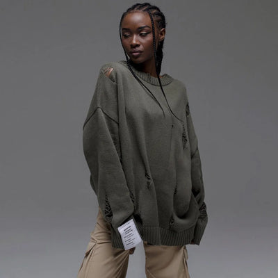Ripped Round Neck Sweater
