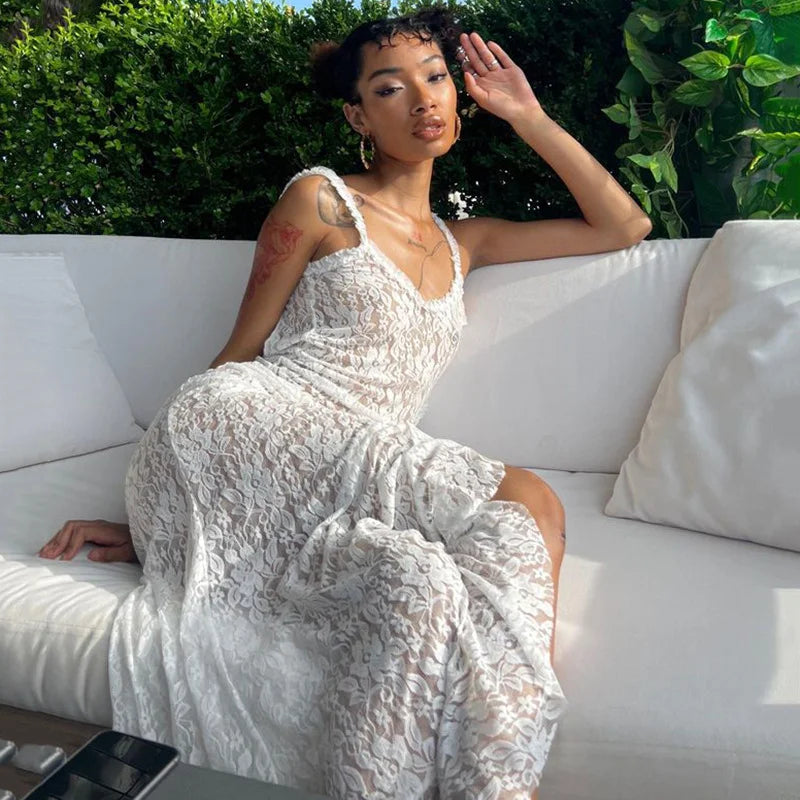 Dresses Sexy Fashion Lace Suspender Stitching Backless Long Hip Skirt