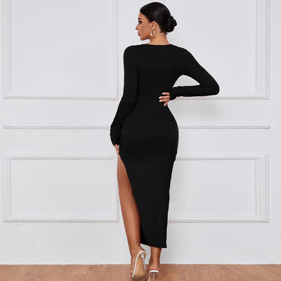 Sexy Slit Long Sleeve Dress