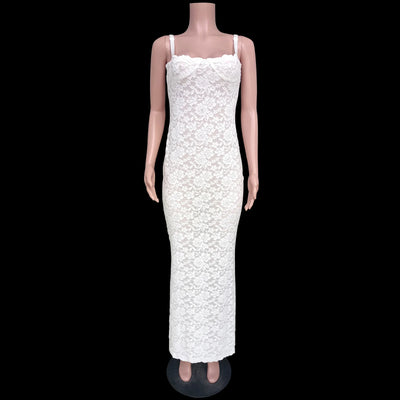 Sheer Lace Bodycon Dress With Printed Neck