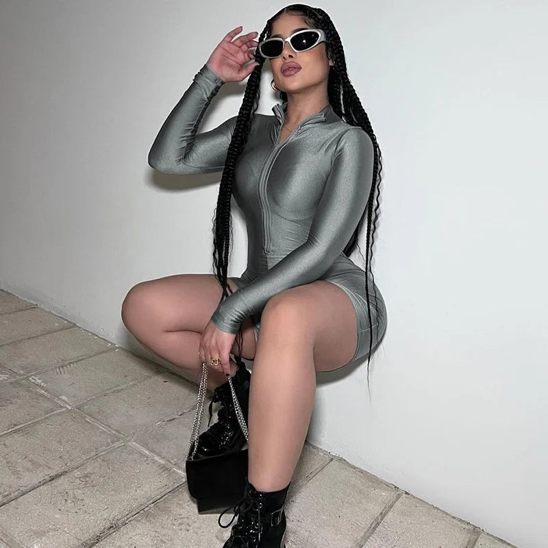 Jumpsuit Women’s Sexy Hottie Skinny Long Sleeved Jumpsuit High Neck Waist Jumpsuit