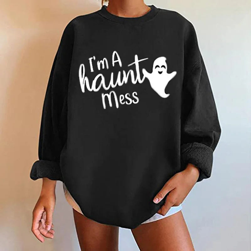 Halloween Printed Round Neck Pullover