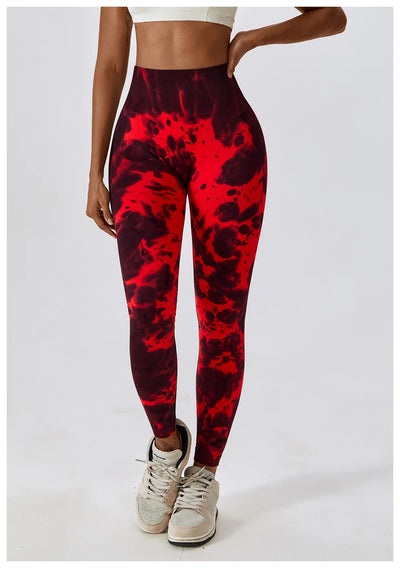 Seamless High Waist Sports Pants with Tie-Dye Effect