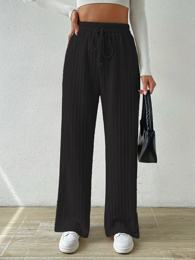 Knotted Waist Texture Knitted Wide Leg Trousers
