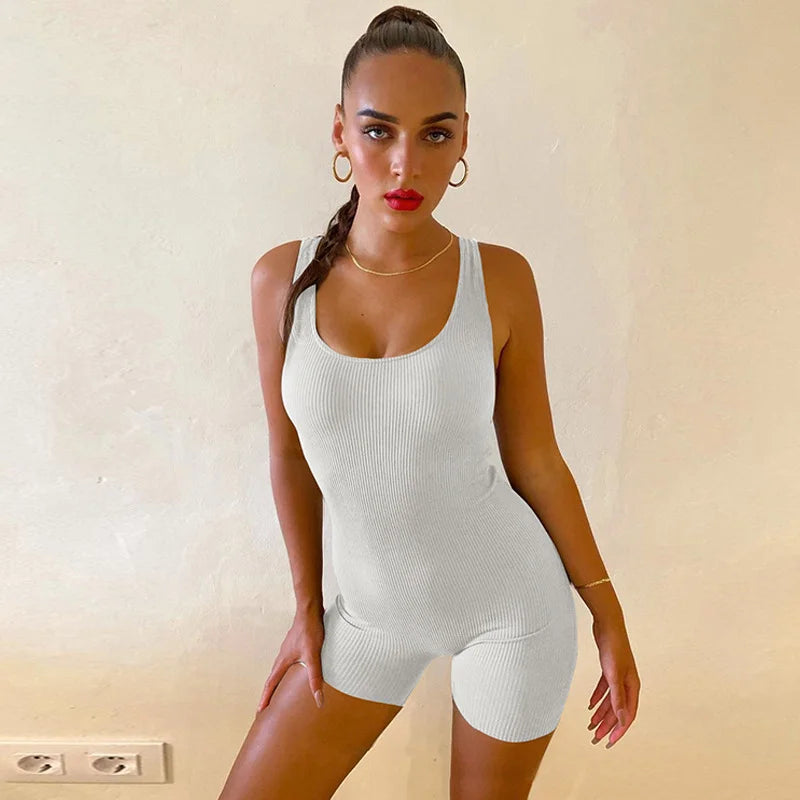 U Neck Slim Fit And Slimming Backless Jumpsuit