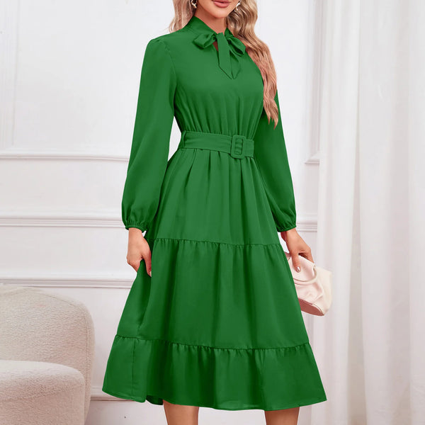 Elegant Slim Temperament Tie Collar Dress