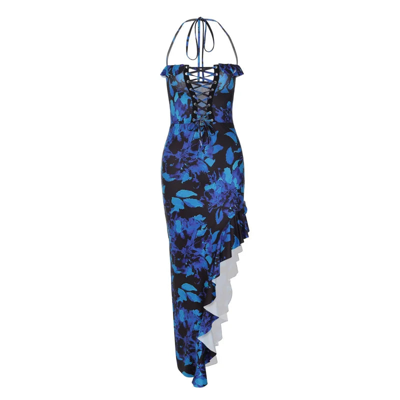 Sexy Cut Out Backless Tie Slit Print Dress