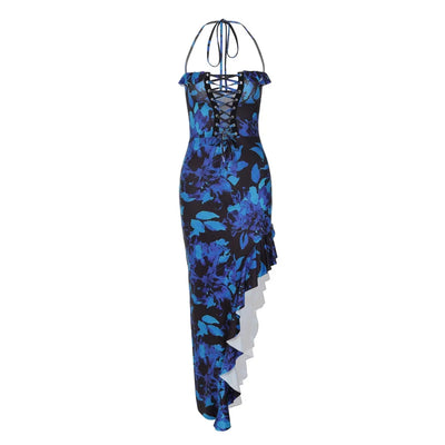 Sexy Cut Out Backless Tie Slit Print Dress