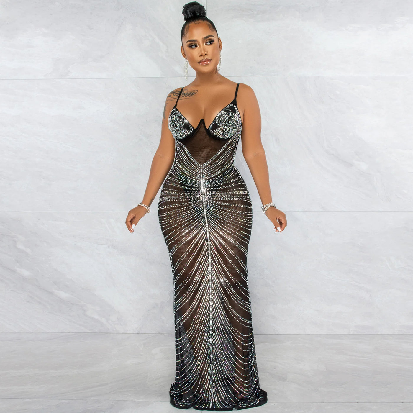 Chest Wrap Gauze Perspective Dress