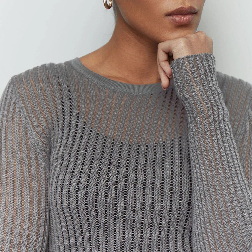 Sexy Slim Wool Round Necked Long Sleeved Thin Pit Stripe Sweater